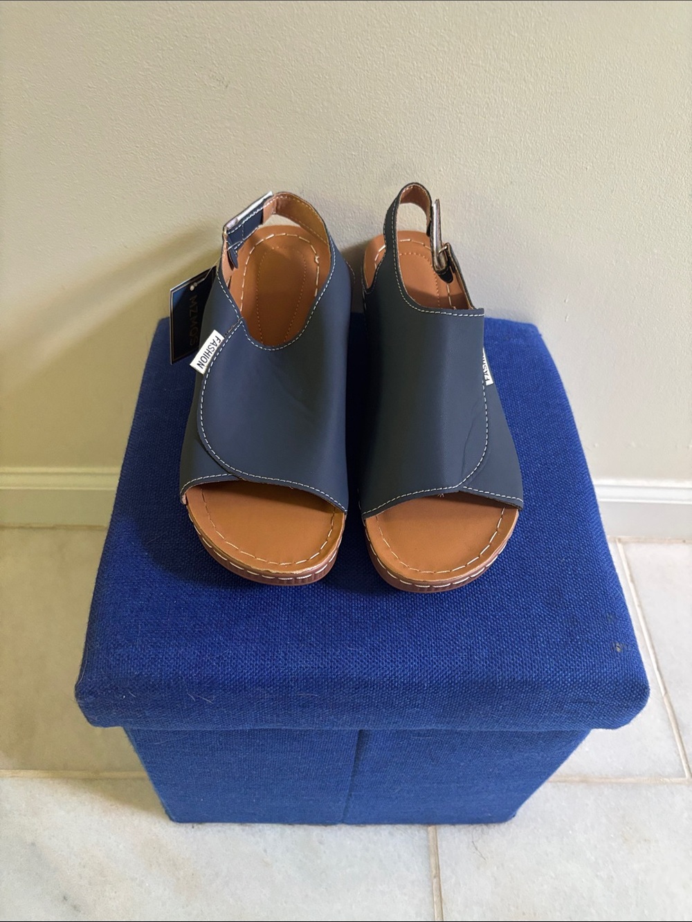 Blue Open-Toe Slingback Sandals - Comfort Casual